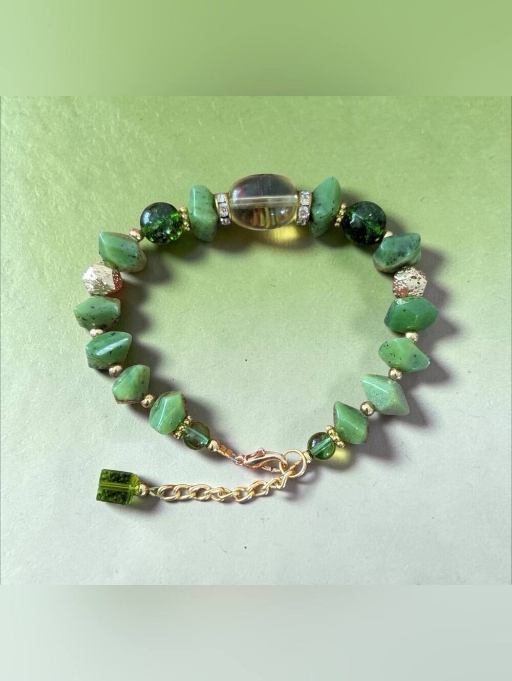 Green Gemstone Golden Accent Bracelet